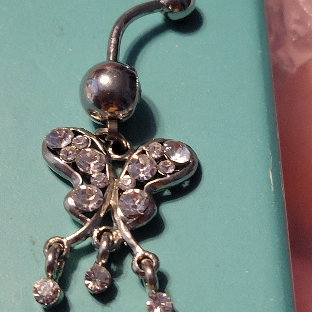 Silver Butterfly Dangle Belly Ring - image 1
